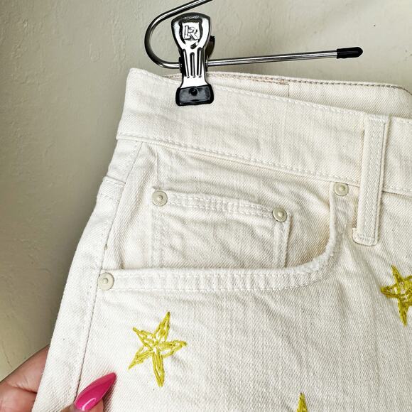 Mother The Tomcat Kick Fray High Rise Shoot for the Star Cream Denim Shorts 31 - Picture 4 of 15